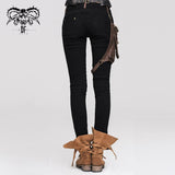 Everyday Wearing Steampunk Women Color Matching Coffee Pants With Leg Bag
