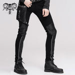 Daily Life Punk Men Fitted Black Trousers With Leg Bag