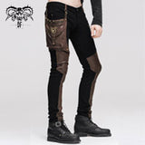 Party Wear Steampunk Men Fitted Brown Straight Leg Pants With Bag