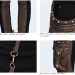 Party Wear Steampunk Men Fitted Brown Straight Leg Pants With Bag