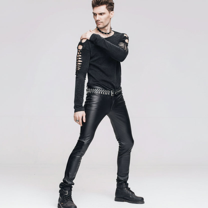 Best Seller Daily Wear Men Synthetic Leather Basic Model Punk Tight Trousers