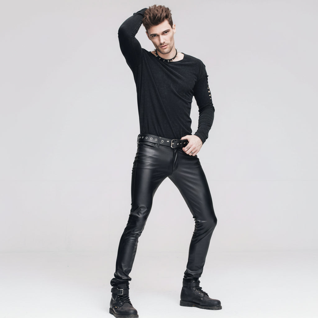 Best Seller Daily Wear Men Synthetic Leather Basic Model Punk Tight Trousers