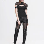 Gothic Sexy Women Skeleton Palm Ripped Knitted Leggings