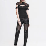 Gothic Sexy Women Skeleton Palm Ripped Knitted Leggings