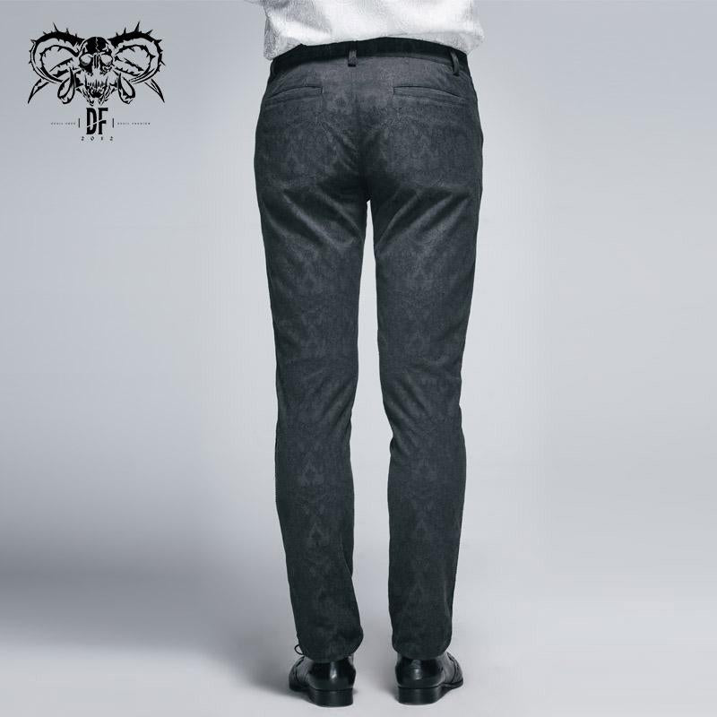 Party Wearing Gothic Jacquard Classic Style Black Men Trousers