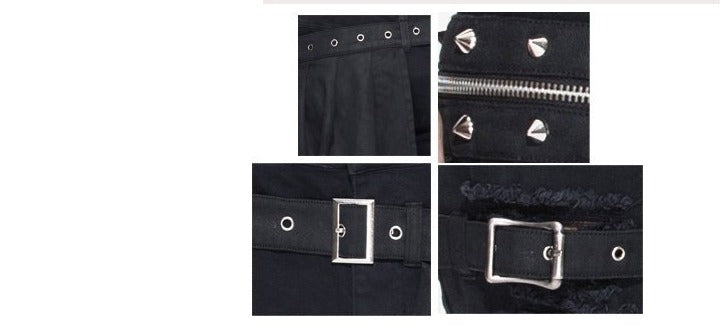 Adjusted Loops Punk Rock Broken Holes Black Men Ripped Trouser With Skirt