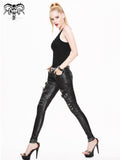 Punk Multi Loops Zipper Black And Silver Hand Rubbed Women Leather Pants