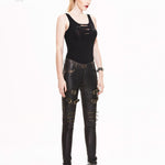 Steampunk Band Bronze Hand Rubbed Winter Women Leather Pants With Zipper