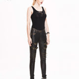 Steampunk Band Bronze Hand Rubbed Winter Women Leather Pants With Zipper