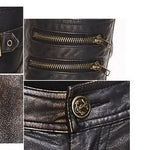 Steampunk Band Bronze Hand Rubbed Winter Women Leather Pants With Zipper