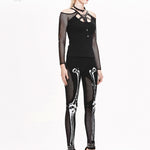 Daily Life Style Women Punk Knit Skull Marrowbone Printed Leggings