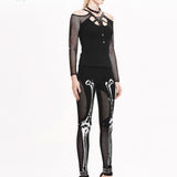 Daily Life Style Women Punk Knit Skull Marrowbone Printed Leggings