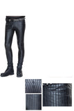 Autumn And Winter Men Daily Life Style Vertical Stripes Elastic Punk Leather Trousers