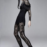 Gothic Black Queen Flocking Printing Sexy Women Elastic Waistband Mesh Leggings