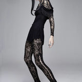 Gothic Black Queen Flocking Printing Sexy Women Elastic Waistband Mesh Leggings