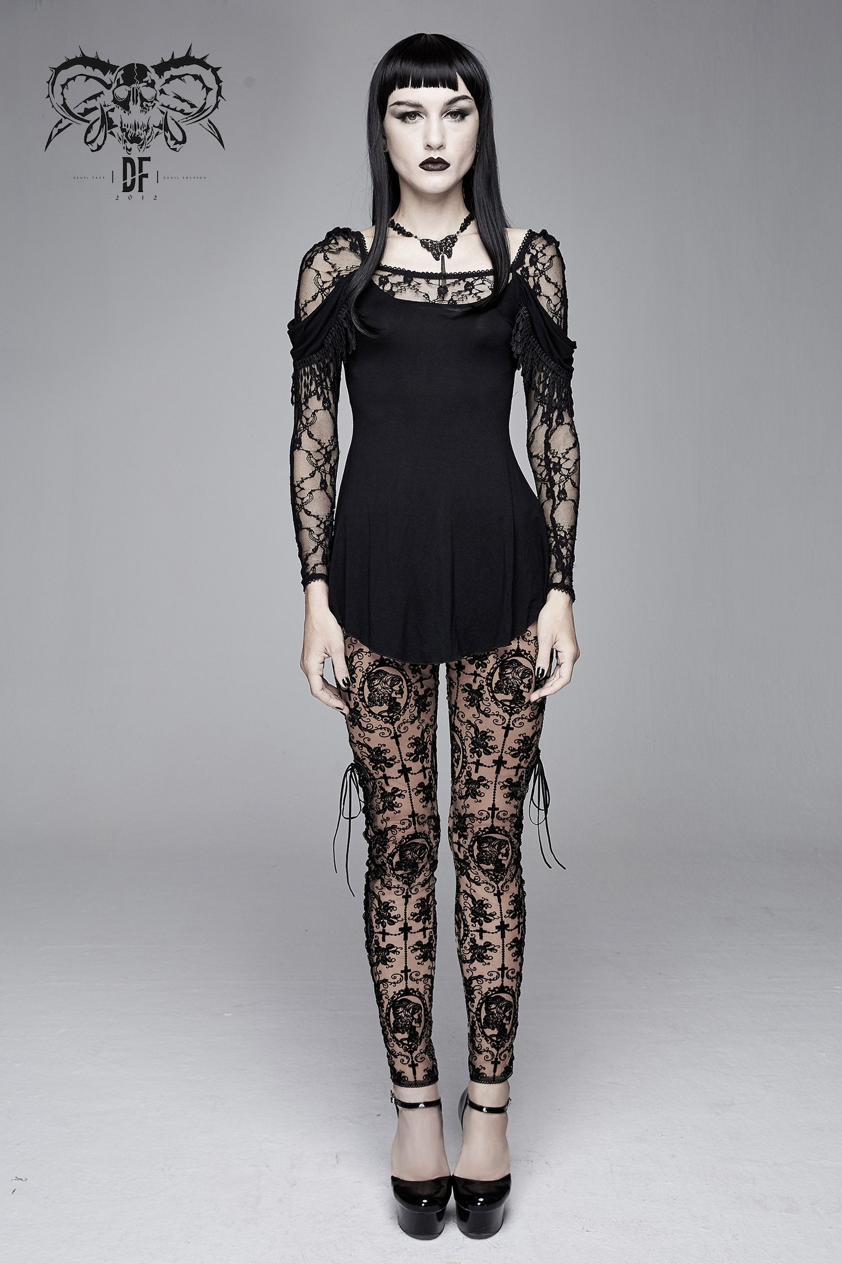 Black patterned leggings, Women's gothic clothing