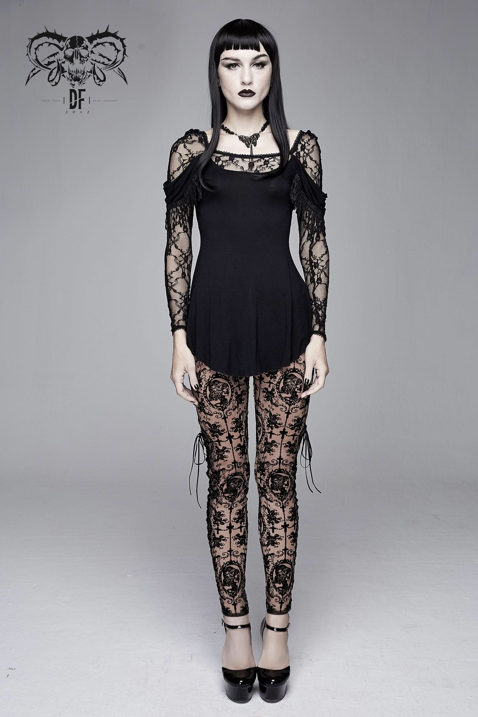 Gothic Brown Queen Patterned Printed Sexy Ladies See Through Leggings