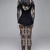 Gothic Brown Queen Patterned Printed Sexy Ladies See Through Leggings