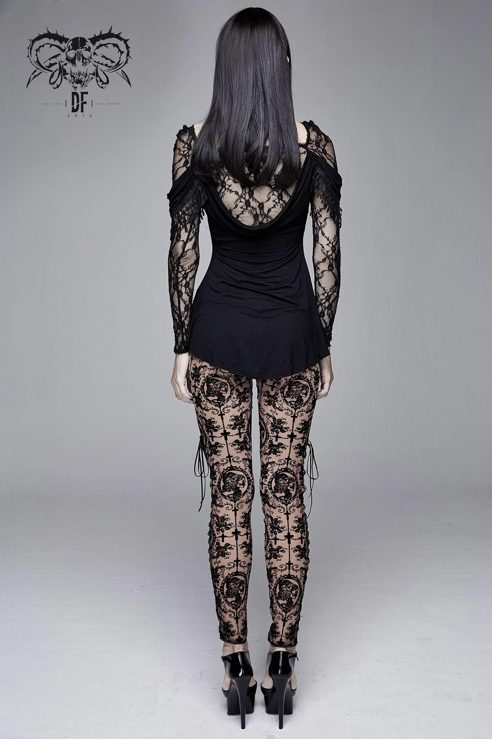 Gothic Brown Queen Patterned Printed Sexy Ladies See Through Leggings