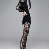 Gothic Brown Queen Patterned Printed Sexy Ladies See Through Leggings