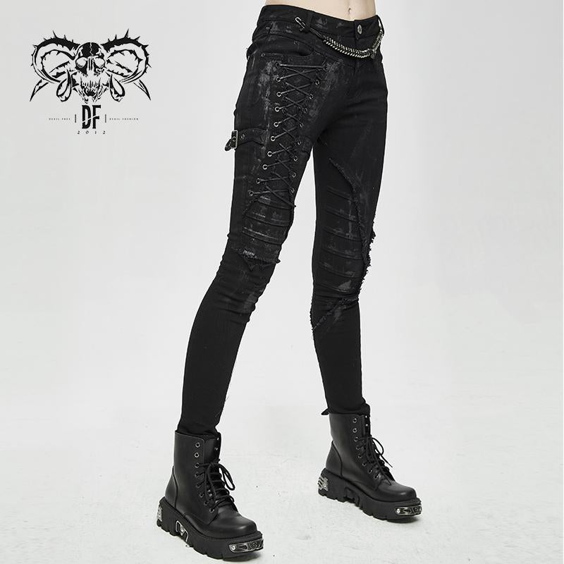 Punk Mecha Hand Painted Laced Up Legs Cool Women Pants