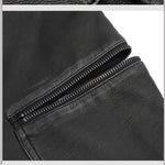 Punk Biker Block Shaped Patchwork Hand Rubbed Gray Women Leather Pants