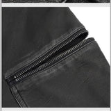 Punk Biker Block Shaped Patchwork Hand Rubbed Gray Women Leather Pants