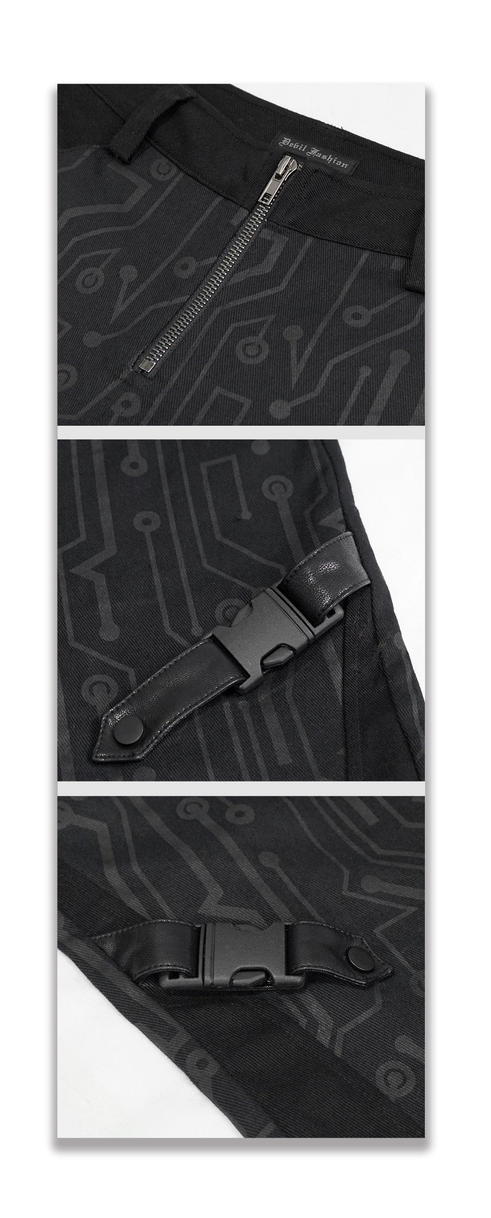 Pt142 Cyberpunk Circuit Printed Leather Loops Women Pants