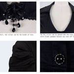 Women Small Collar Pleated Sleeves Everyday Wear Black Elastic Blouse With Bead Pins