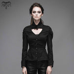 Women Small Collar Pleated Sleeves Everyday Wear Black Elastic Blouse With Bead Pins