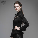 Women Small Collar Pleated Sleeves Everyday Wear Black Elastic Blouse With Bead Pins