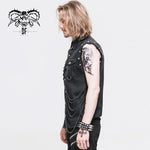 Club Punk Rock Unedged Sleeveless Black Men Faded Shirts With Pocket