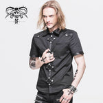 Daily Life Summer Biker Black Men Short Sleeves Punk Metallic Cotton Shirt