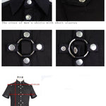 Daily Life Summer Biker Black Men Short Sleeves Punk Metallic Cotton Shirt