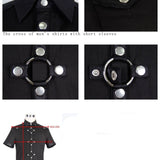 Daily Life Summer Biker Black Men Short Sleeves Punk Metallic Cotton Shirt