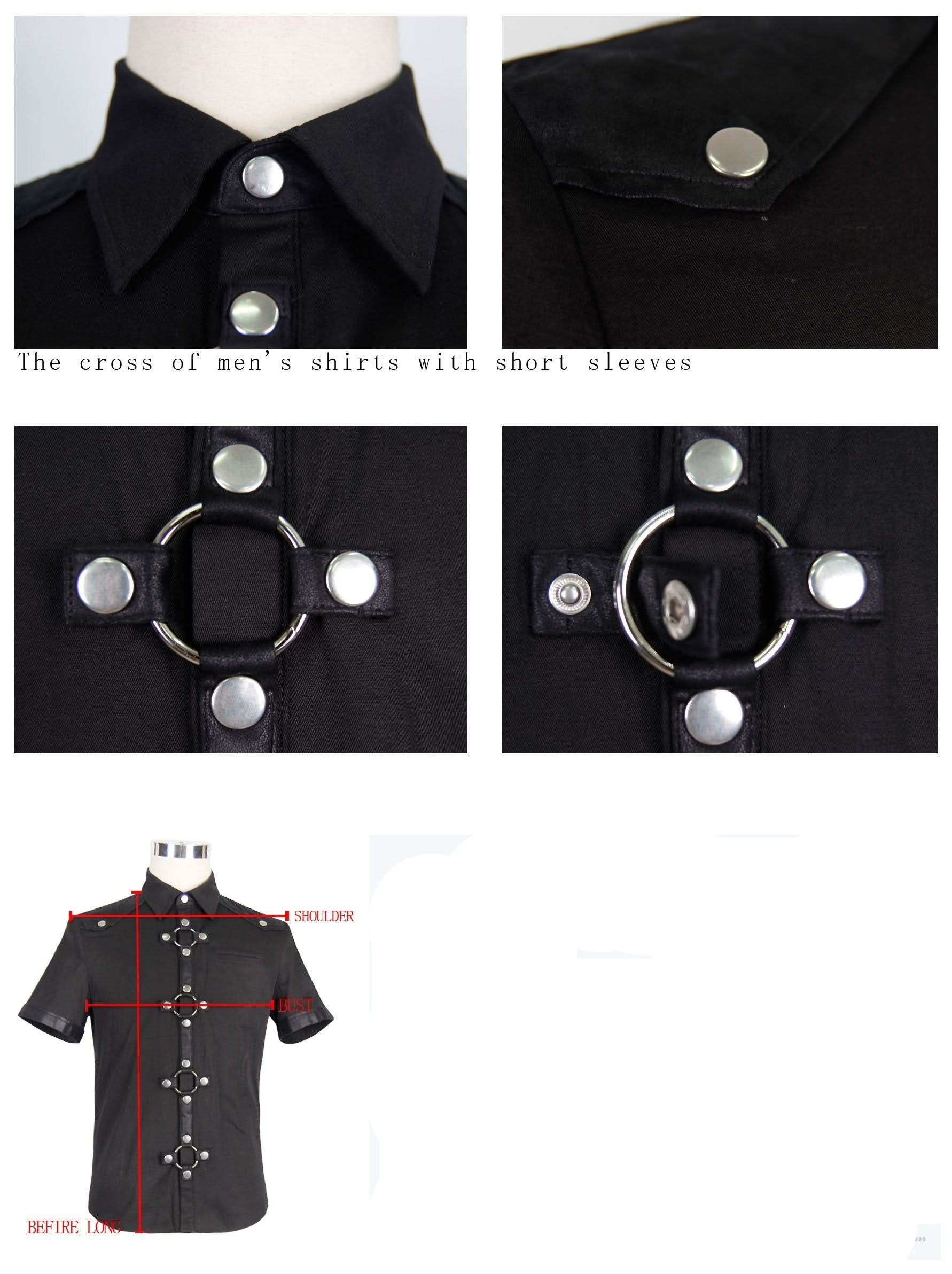 Daily Life Summer Biker Black Men Short Sleeves Punk Metallic Cotton Shirt