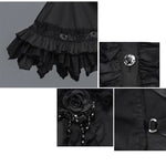 Women Gothic Big Flared Sleeves Lace Up Black Cotton Blouse With Necktie