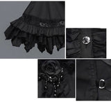 Women Gothic Big Flared Sleeves Lace Up Black Cotton Blouse With Necktie