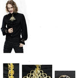 Men Gothic Black And Gold Embroidered Lace Sleeves Bow Tie Chiffon Shirts