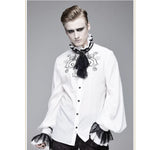 Punk Wedding Gothic Embroidered Long Sleeve Chiffon White Men Shirt With Necktie