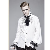 Punk Wedding Gothic Embroidered Long Sleeve Chiffon White Men Shirt With Necktie