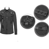 Cyberpunk Metallic Dark Long Sleeves Men Bamboo Shirt With Straps