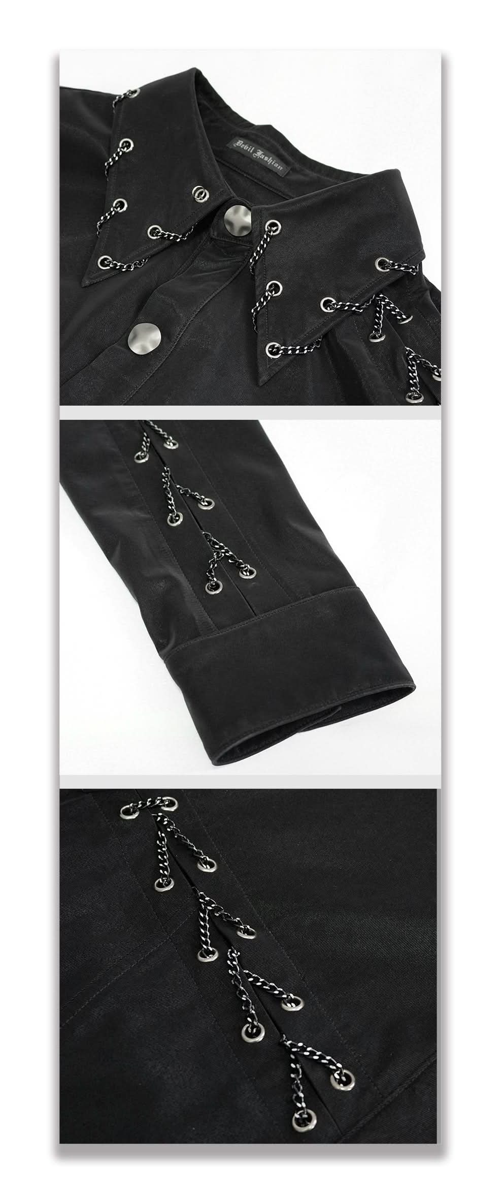 Sht066 Punk Chain Drawstring Men Shirts