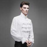 Punk Wedding High Collar Gothic Chiffon Men White Shirts With Bow Tie