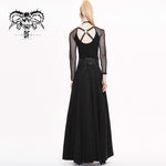 Torn Multiple Wearing Leather Waistband Women Punk Rock Black Flowing Long Half Skirt