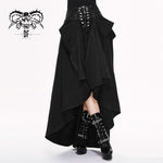 Torn Multiple Wearing Leather Waistband Women Punk Rock Black Flowing Long Half Skirt
