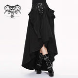 Torn Multiple Wearing Leather Waistband Women Punk Rock Black Flowing Long Half Skirt
