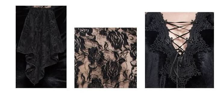 Daily Lace Raglan Sleeves Rose Mesh Flocking Sexy Women Deep V Velvet Dress With Lotus Leaf