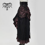 Festival Costume Burgundy Printed Drawstring Faded Steampunk Half Skirt