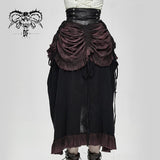 Festival Costume Burgundy Printed Drawstring Faded Steampunk Half Skirt